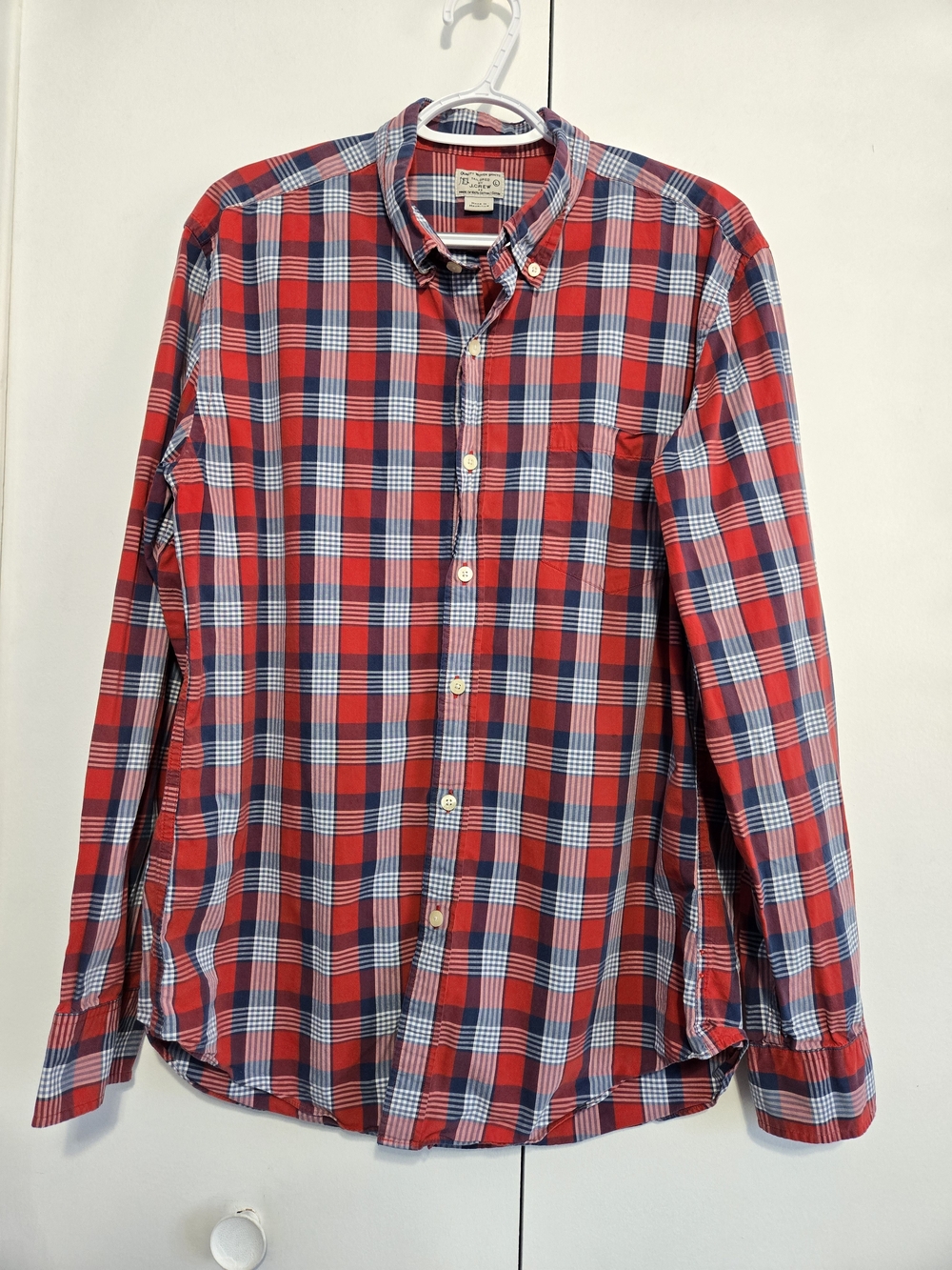 J.Crew Tailored Red Blue Plaid Button Down Shirt Men's Large Cotton